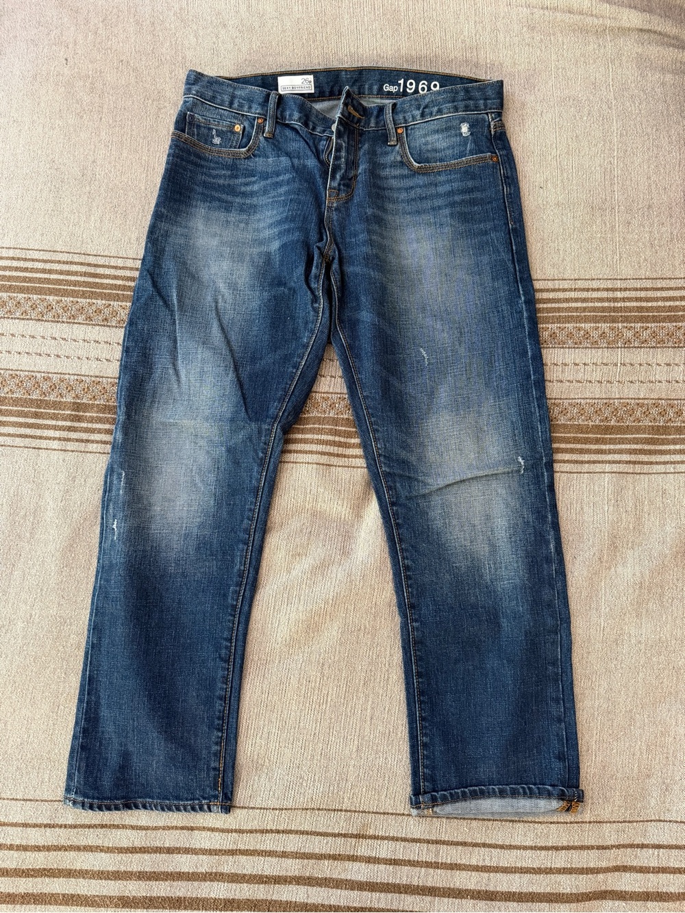 GAP Women's Blue Boot Cut Sexy Boyfriend Jeans - Faded Denim, Size 26P